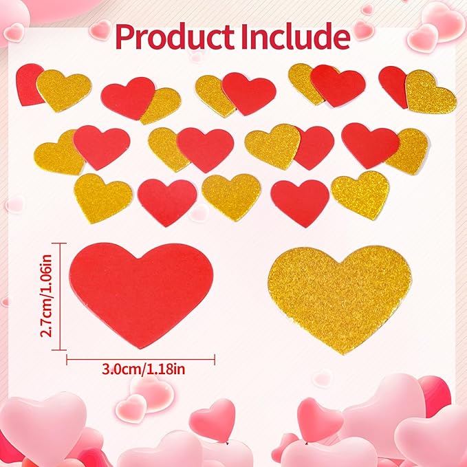 200 Pcs Red Gold Heart Paper Confetti - Image 2