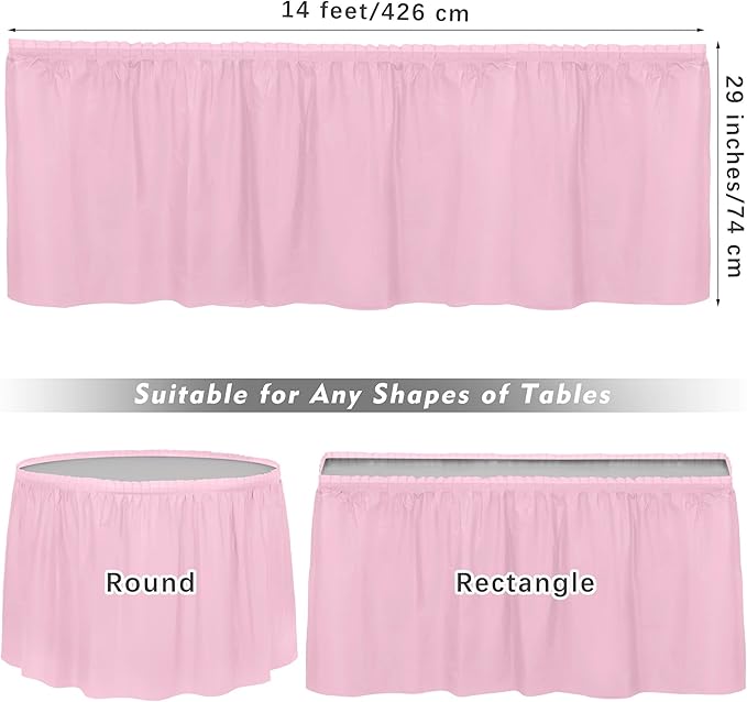 TURSTIN 2 Pieces Pink Plastic Table Skirts 14 x 29 Feet - Image 2