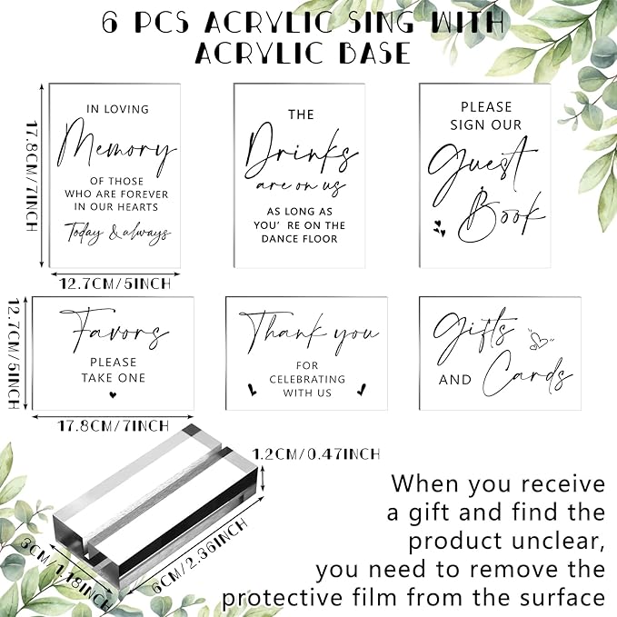Weysat 6 Pcs Clear Acrylic Wedding Signs - Image 3