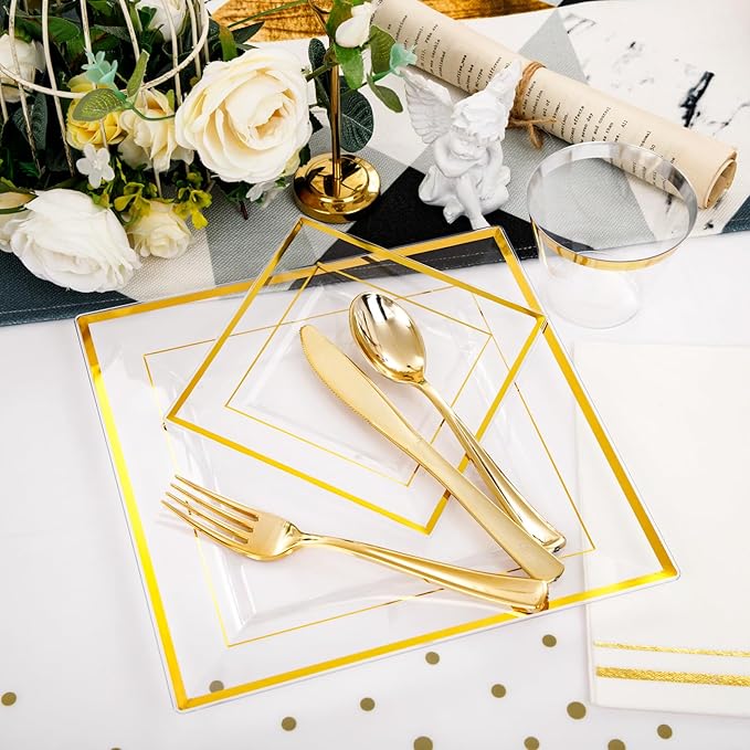 Festiva 176Pcs Clear and Gold Plastic Plates - Image 5