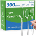 300 Count Extra Heavy Duty Clear Plastic Silverware, 100 Forks, 100 Spoons by Dealusy