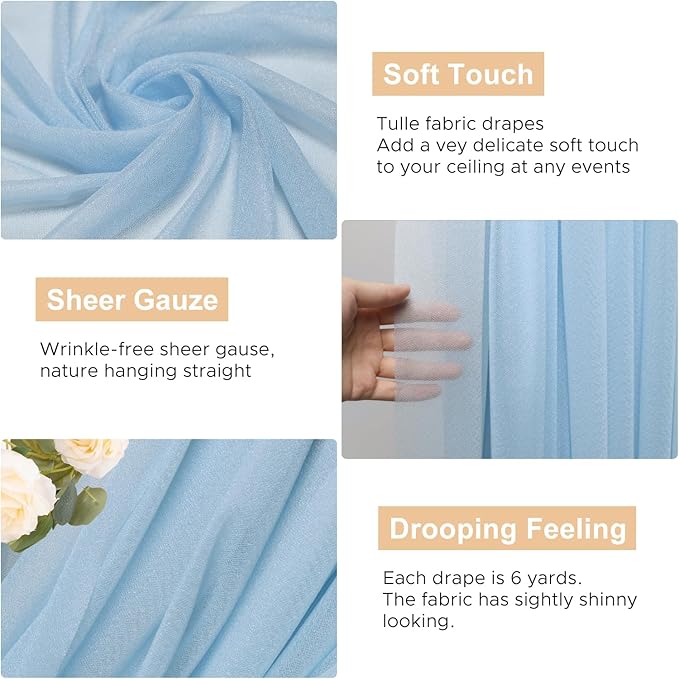 Wokceer Wedding Arch Draping 2 Panels 28.7" x 20FT Baby Blue Sheer Fabric - Image 2