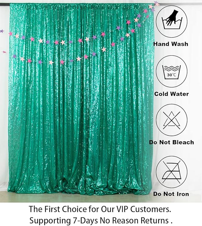 ShinyBeauty Sequin Backdrop 7FTx7FT Green Sequins Fabric Drapes Sparkle - Image 5