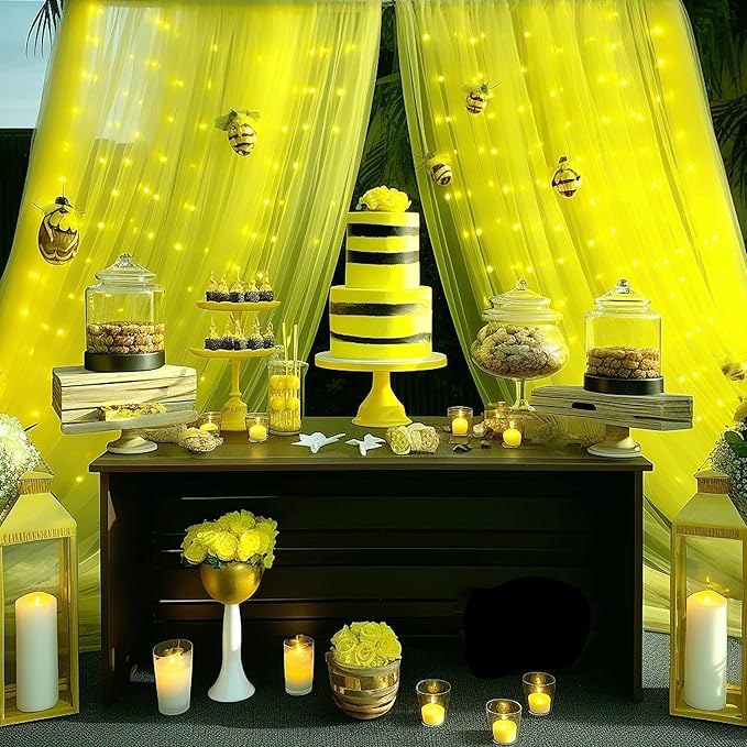 Yellow Sheer Tulle Backdrop Curtains - Image 4