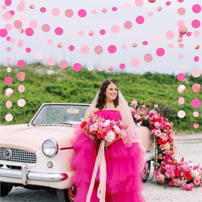 Hot Pink Rose Gold Party Decorations Circle Dots Garland Hanging Polka Dot - Image 7