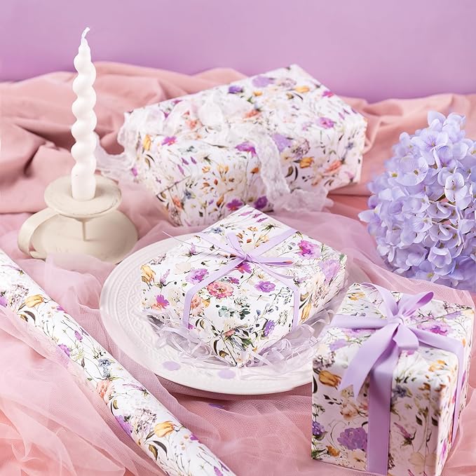 WRAPAHOLIC Kraft Floral Wrapping Paper Roll - Image 5