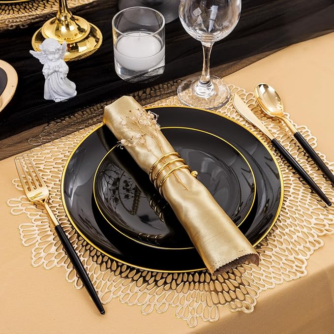 150pcs Black Plastic Plates, Premiun Taleware, Anniversary - Image 4