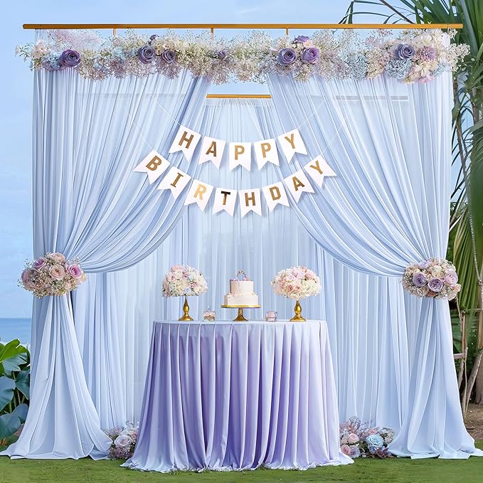 10ft x 10ft Baby Blue Backdrop Curtains, Wrinkle-Free Sheer Chiffon Fabric - Image 7