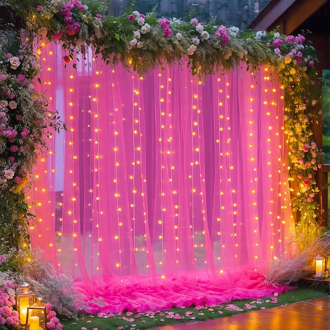 10×10ft Hot Pink Tulle Backdrop Curtain by WishCare