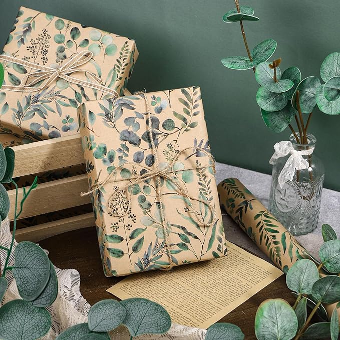 RUSPEPA Eucalyptus Leaf Gift Wrapping Paper, 17 Inches x 32.8 Feet, Mini Roll - Image 3