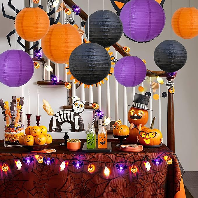 BEISHIDA 12Pcs Orange Purple Black Paper Lanterns Decorative Chinese/Japanese - Image 4