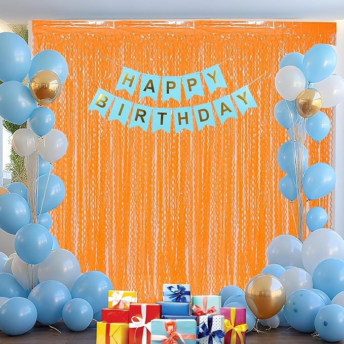 4 Pack Wavy Orange Foil Fringe Curtain Party Decorations - Image 5