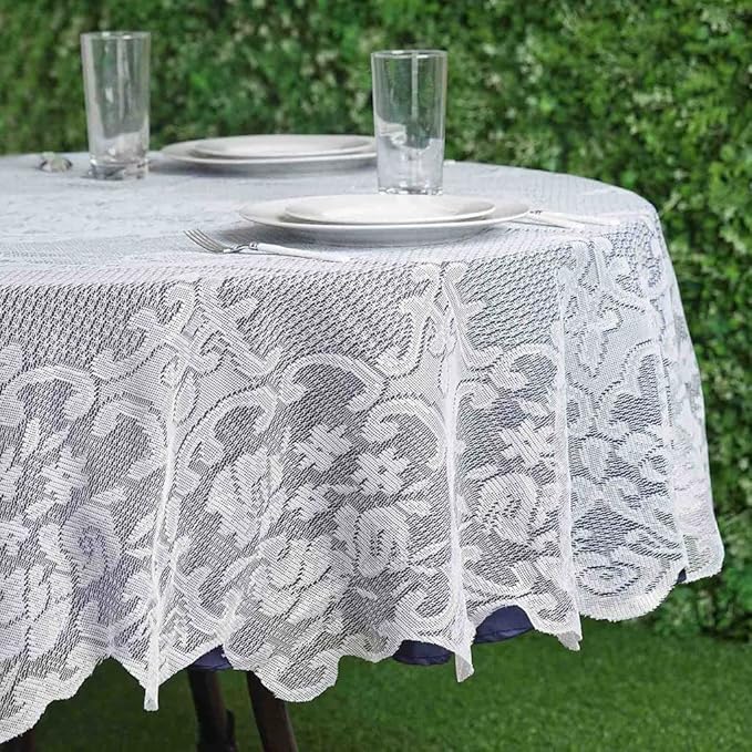 Tableclothsfactory 70" Premium Lace White Round Tablecloth by TABLECLOTHSFACTORY