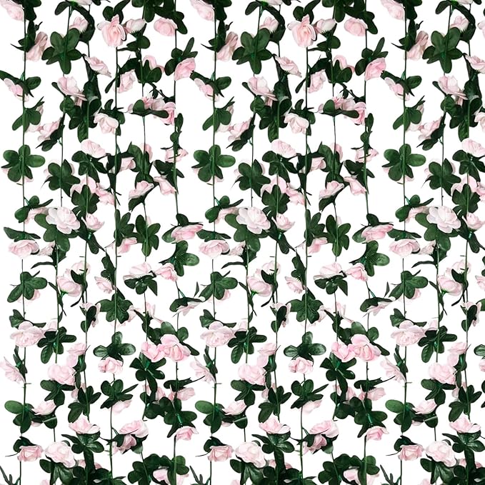 8Pcs 63Ft Light Pink Rose Garland, Fake Rose Hanging Flowers, Artificial Flower by Tisspoms