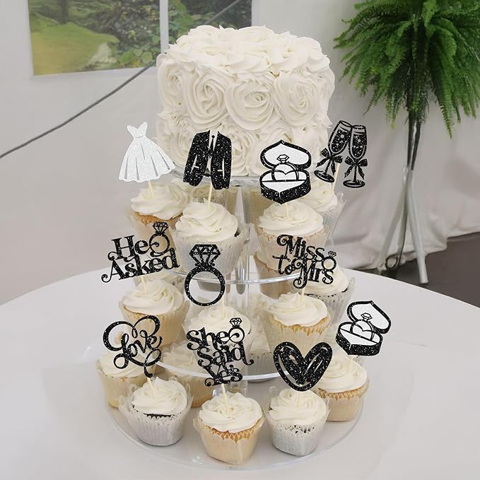 Gyufise 30Pcs She Said Yes Cupcake Toppers Glitter Diamond Ring I Do Love - Image 7