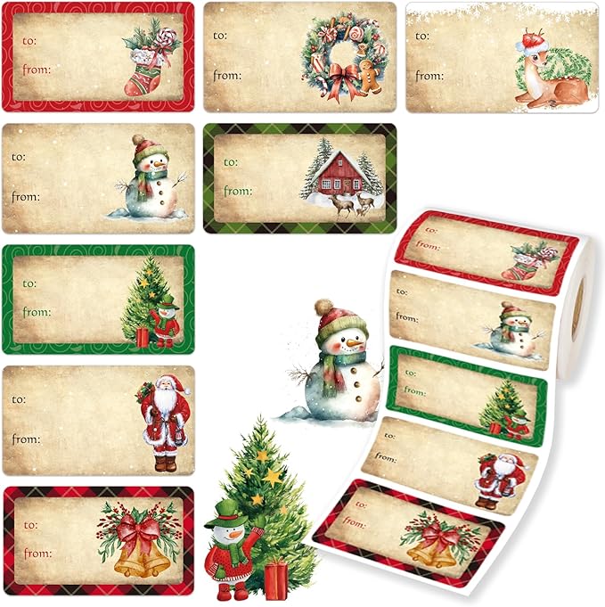 500 PCS Christmas Gift Tags Christmas Santa Claus Stickers Self Adhesive by CAKKVDE