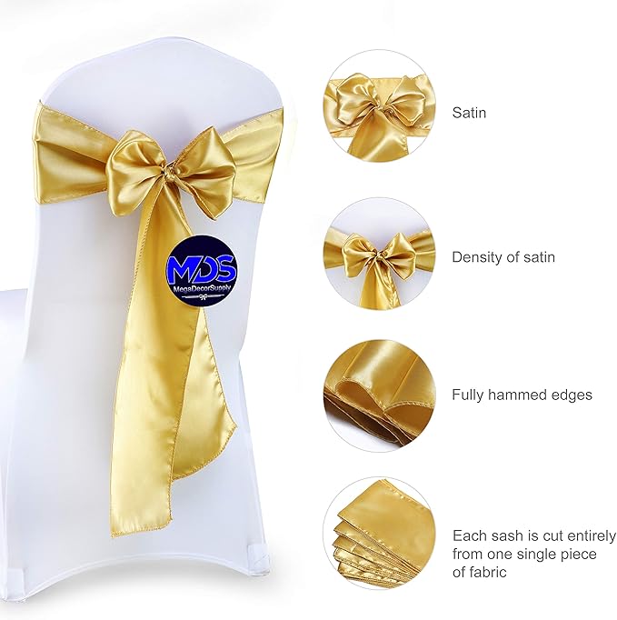 MDS Pack of 10 PCS Satin Chair Sashes Charmeuse Sateen Dining Chair Bows Ribbon - Image 5