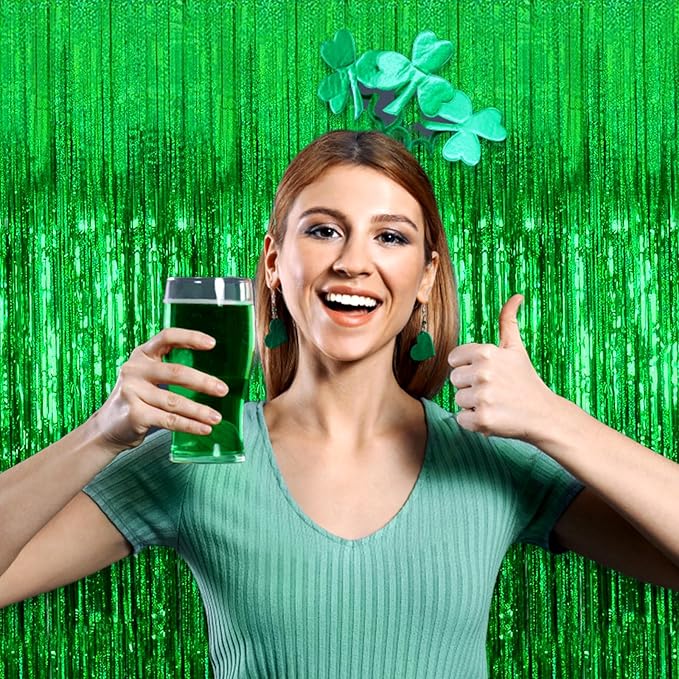 6 Pack Green Foil Fringe Curtain Backdrop, 3.28Ft x 8.2Ft Metallic Tinsel Foil - Image 5