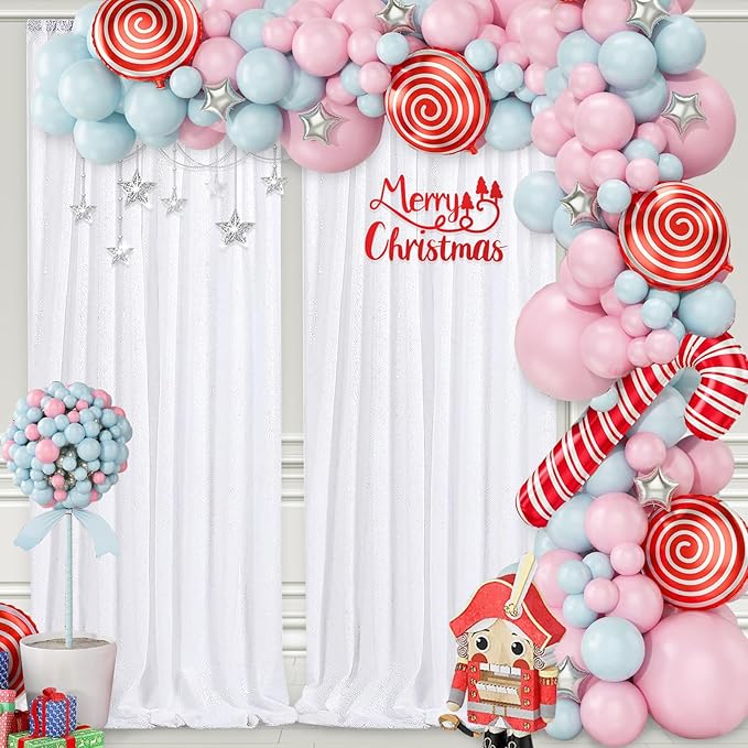 Sparkly Backdrop White Photo Backdground Curtain 3 Pack 2x8ft Sequin Fabric - Image 6