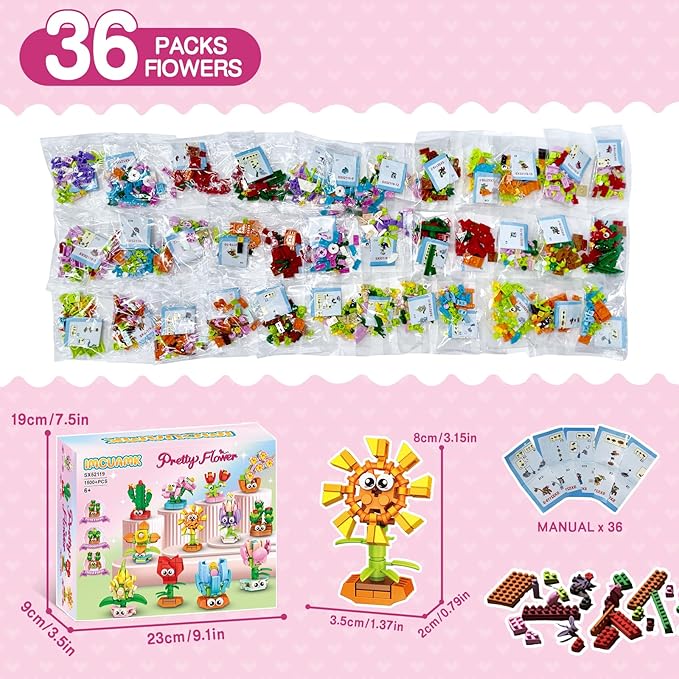 36 Packs Party Favors Building Blocks, Flower Bouquets Building Set, Mini - Image 4