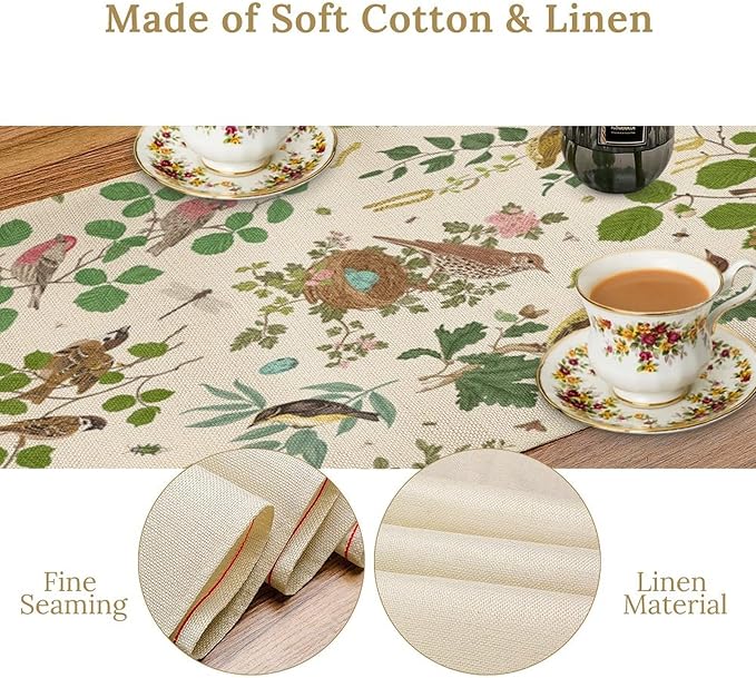 Vintage Bird Flower Table Runner Seasonal Spring Summer Garden Plants Farmhouse - Image 5