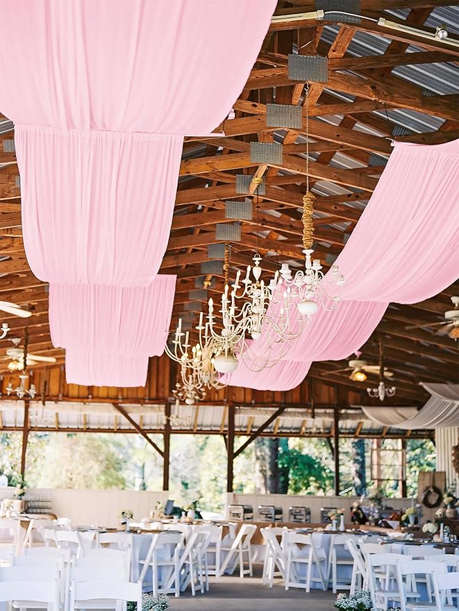 6 Panels Pink Ceiling Drapes for Wedding, 5ftx10ft Ceiling Drapes Cheesecloth - Image 8