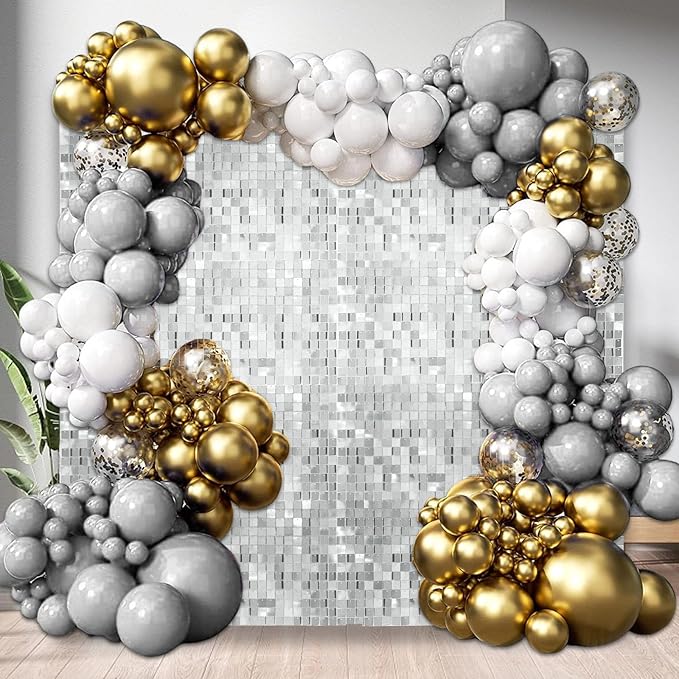 24PCS Silver Shimmer Wall Backdrop, Square Sequin Backdrops Panel, Glitter Wall - Image 3