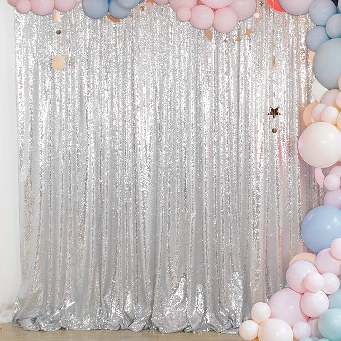 ShiDianYi Silver Glitter Backdrop Curtain Photo Backdrop 8FTx10FT Sequins by ShiDianYi