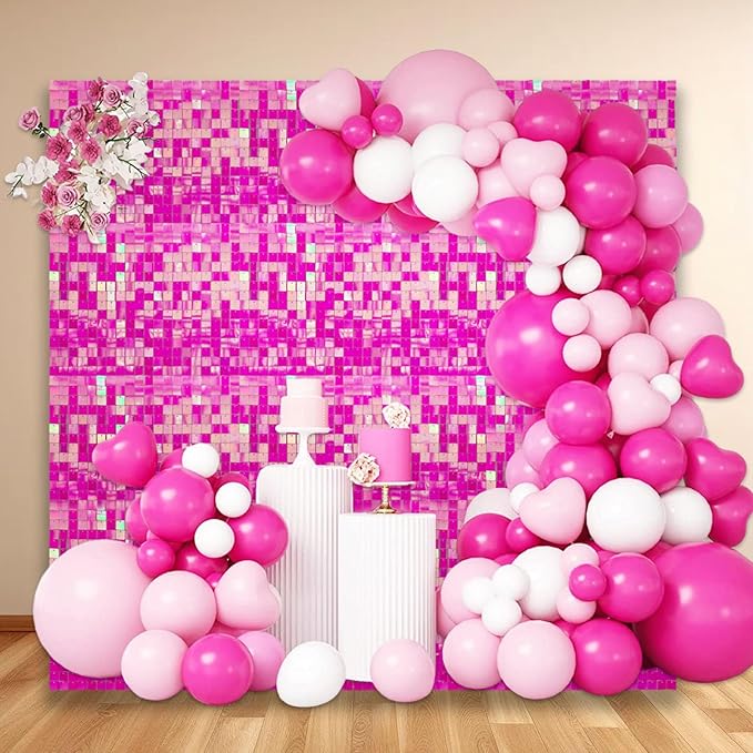 24PCS Colorful Pink Shimmer Wall Backdrop, Square Sequin Photo Backdrops Panel - Image 3