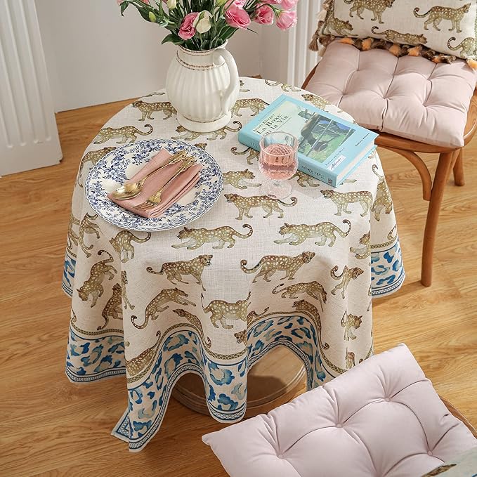 patdrea Designer Linen Rectangular Table Cloth, Vintage Leopard Animal Soft - Image 7