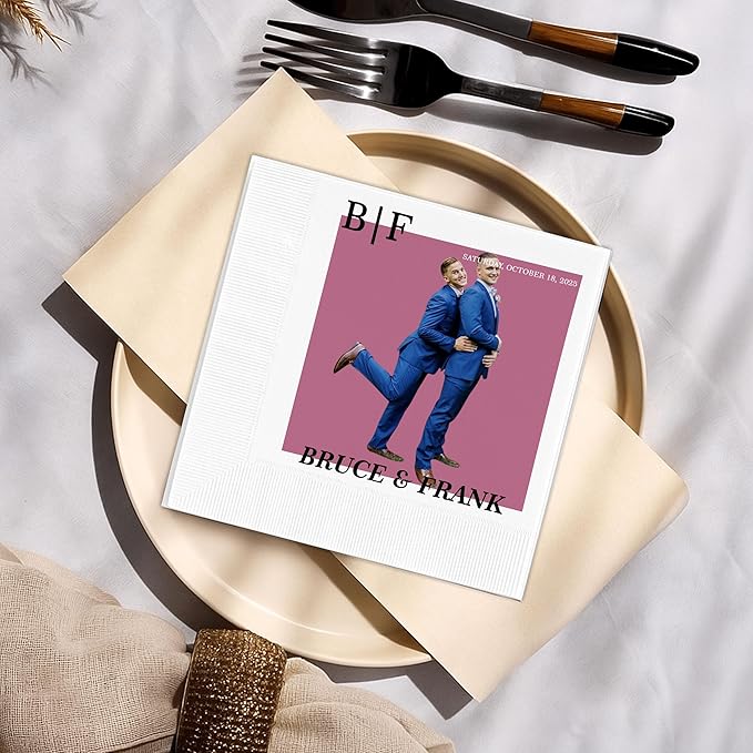 Luxury Personalized Wedding Napkins, Custom Photo Napkin - Image 5