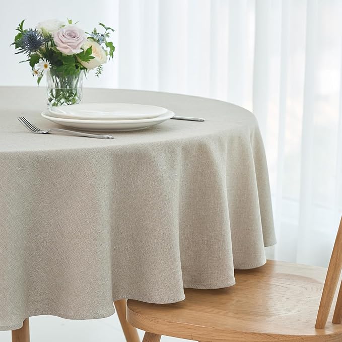 maxmill Round Linen Textured Tablecloth Spill-Proof Stainproof Wrinkle Free - Image 2