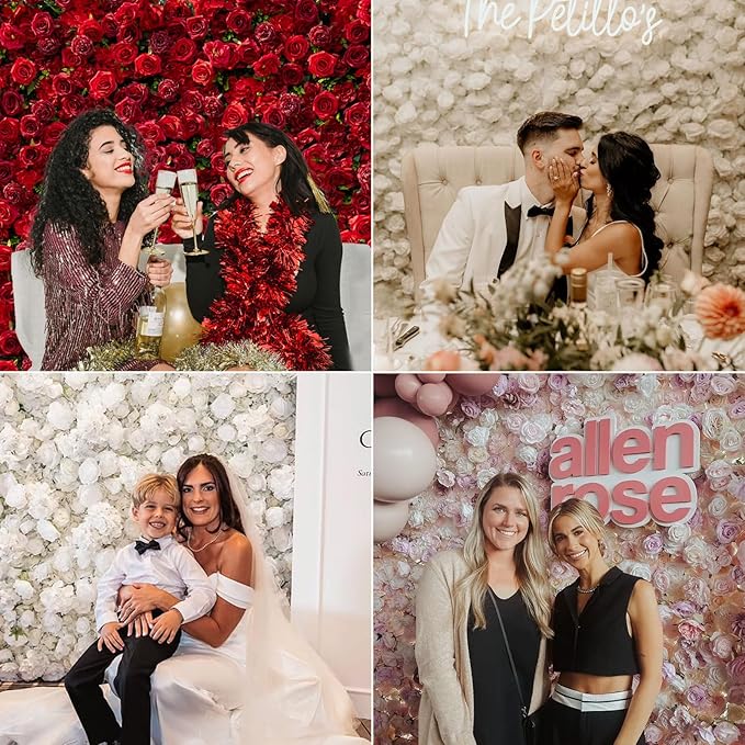 Artificial Flower Wall Panels, Luxury 5D Silk Red Rose Backdrop Decor - Image 5