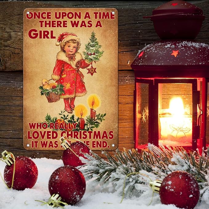Vintage Christmas Metal Tin Sign ​​Once Upon A Time Girl Loved 80s Christmas - Image 5