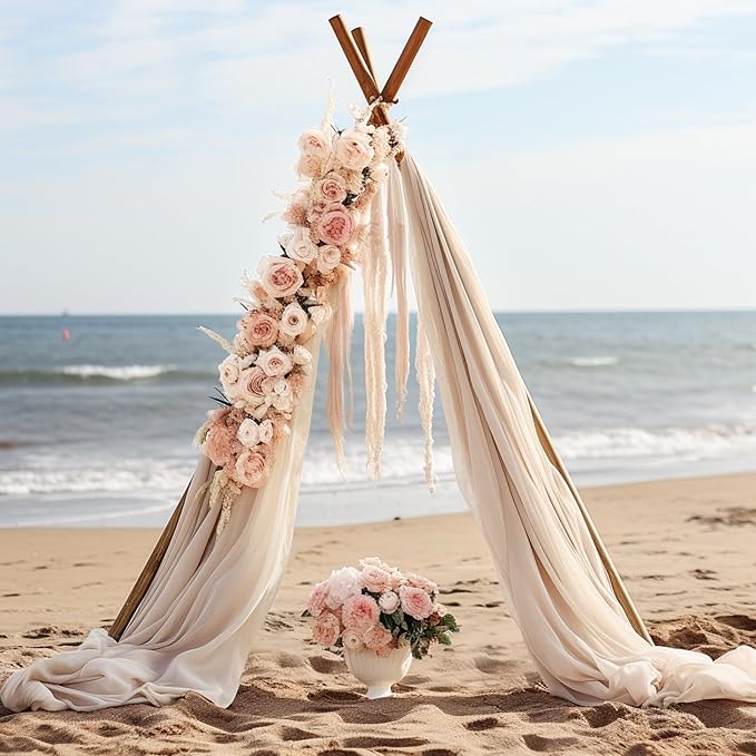 30" x 20Ft Wedding Arch Draping Fabric, 2 Panels Dark Champagne Sheer Curtain - Image 7