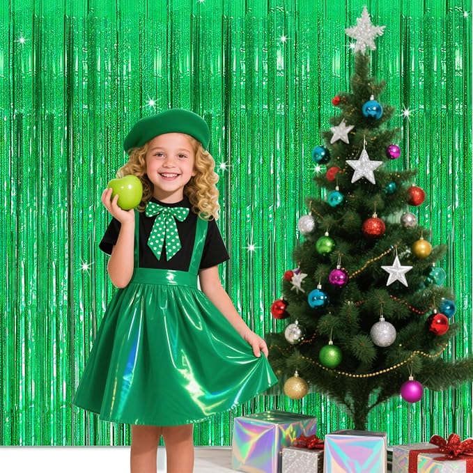 2 Pack Neon Green Birthday Decorations Foil Fringe Curtain Green Streamers - Image 3