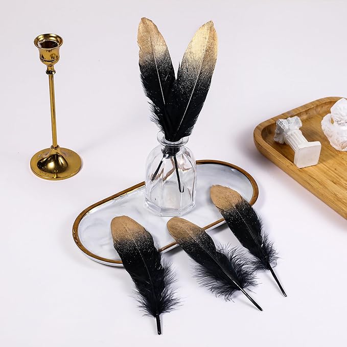 Larryhot Dipped Gold & Black Goose Feathers - Image 4