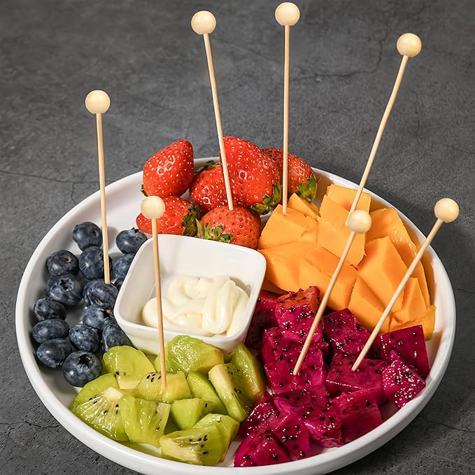 300Pcs Fancy Toothpicks for Appetizers, 4.7Inch Wooden Ball Cocktail Picks For - Image 3