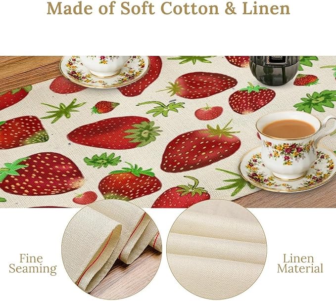 Strawberry Table Runner Spring Summer Fruit Wild Berry Forest Garden Dinner - Image 5