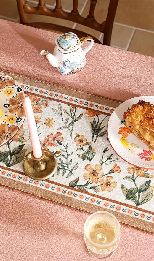 Vintage Small Linen Table Runner, Floral Table Runners 63 Inches Long, Soft and - Image 8