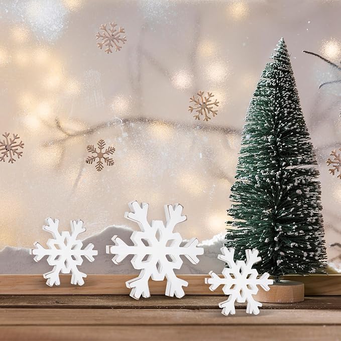Snowflake Decorations Christmas Decor 6Pcs Winter White Wooden Snowflakes - Image 5