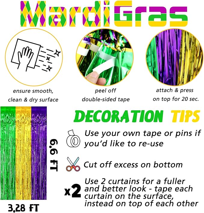 4 Pack 3.2Ft x 6.6Ft Mardi Gras Fringe Curtain Backdrop - Image 2