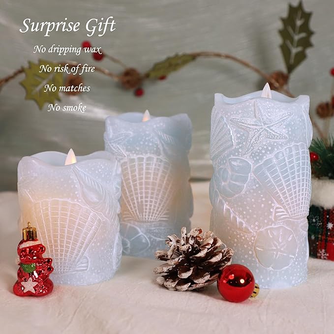 Silverstro Ocean Flameless Candles Remote Carved Seashell Real Wax Flicker - Image 4