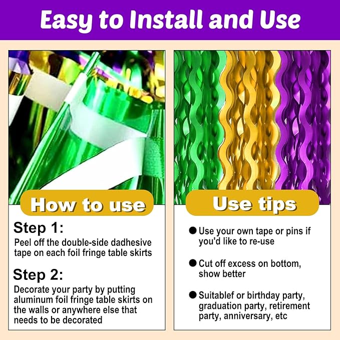 6 Pack 29x108 Inch Gold Green Purple Wave Foil Fringe Table Skirts Metallic - Image 3