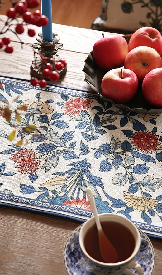 patdrea Designer Blue Cottage Rustic Floral Patterned Extra Long, Wrinkle - Image 8