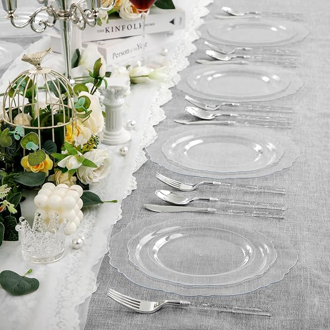 Liacere 150PCS Clear Silver Plastic Plates & Disposable Silver Plastic - Image 7