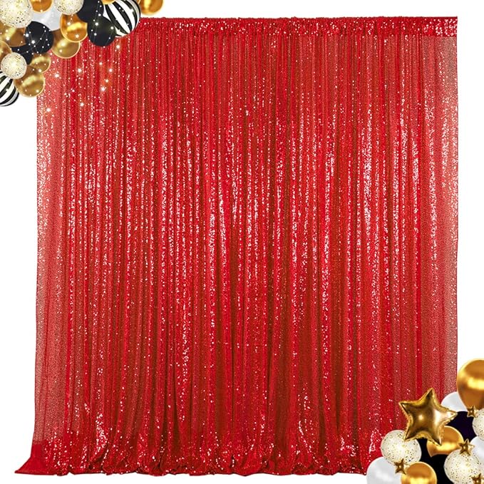 ShinyBeauty Sequin Backdrop Red 10X10FT by ShinyBeauty