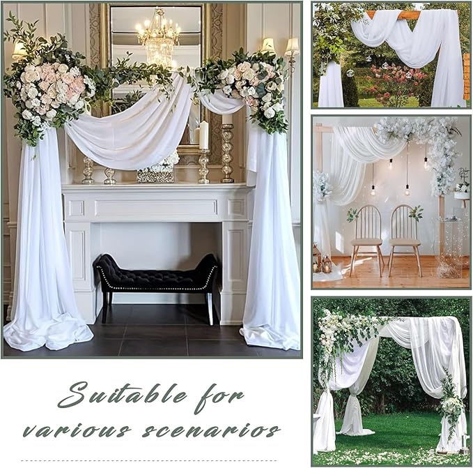 Wedding Arch Draping Fabric 2 Panels 20Ft Length x 28" Width White Arch Drapes - Image 7