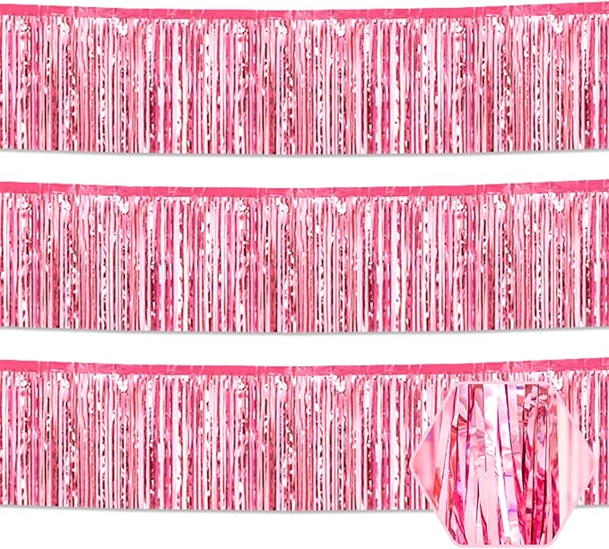 3 Pack 10 Feet Pink Foil Fringe Garland Metallic Tinsel Streamers Banner Wall by Ferwzsr