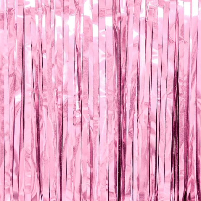 PartyWoo Pink Streamers Tinsel Backdrop Curtain 3pcs 8.2ft Foil Fringe Curtain - Image 2